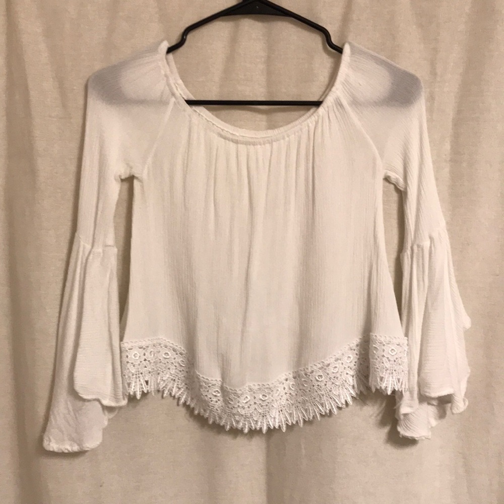 White Lace Flare / Bell Sleeve Boho Top - Picture 2 of 5